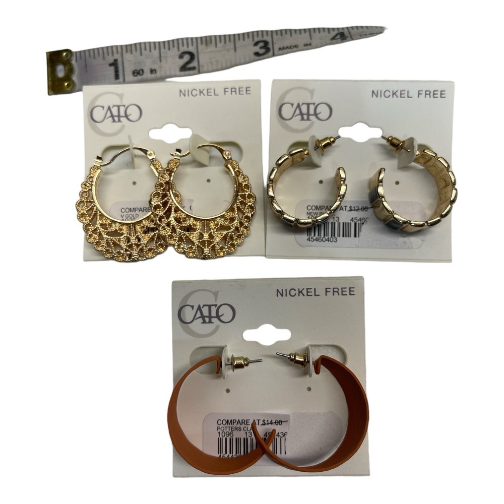 Cato Set Of 3 Earrings‎ Gold Color & Potters Clay Color